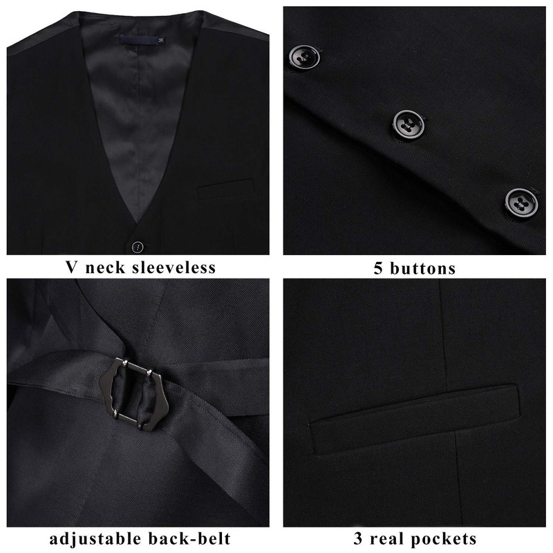 Hisdern Men's Formal Wedding Party Waistcoat, Plain Cotton Waistcoat -