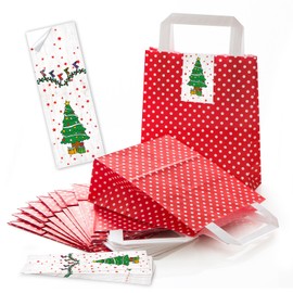 Logbuch-Verlag 10 Gift Bags Christmas Packaging Bags for Filling Children Customers 18 x 8 x 22 cm Red Green Polka Dot