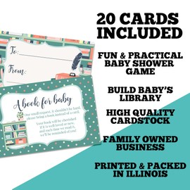 Amanda Creation Book Request Cards Gender Neutral New Chapter Book Lover Bring a Book Insert Request for Baby Shower - 20 2.5 by 4 Inch Double Sided Gift Tags, Made in the USA