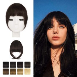 BARSDAR Human Hair Clip in Bangs - Thick French Human Hair Bangs Clip in for Women - Blonde Hair Bangs Extensions Clip in Real Human Hair Bangs Clip on Fringe Hairpieces Daily - Darker Brown