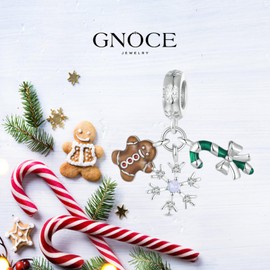 GNOCE Gingerbread Man, Snowflake & Candy Cane Triple Pendant Charm Sterling Silver Dangle Christmas Charm Fit Bracelet/Necklace for Women Wife/Jewelry Gift