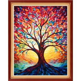 Foxhool Stamped Cross Stitch Kits,11CT Printed Cross Stitch Pattern Full Embroidery Kits for Beginner Needlepoint Kits-Sunlight Tree 16x20 inchs