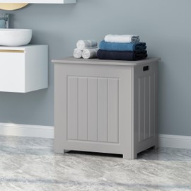 LJLB Keeps Laundry Organized with Modern Design Bathroom Cabinet, Flip Top Lid, Faux Wood Finish, Light Grey