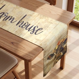 ​VIV CHERBL Fall Table Runner with Floral-Crowned Cow,Thanksgiving harvests Farmhouse Style Autumn Table Decoration for ​Dining​ Party and Home ​Decor,72x13 ​inches​