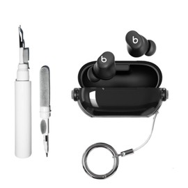 [3 in 1] SKPY Clear Case Compatible with Beats Solo Buds with Kickstand & Ring, Transparent Smooth Shockproof Case with Cleaning Kit with Men Women