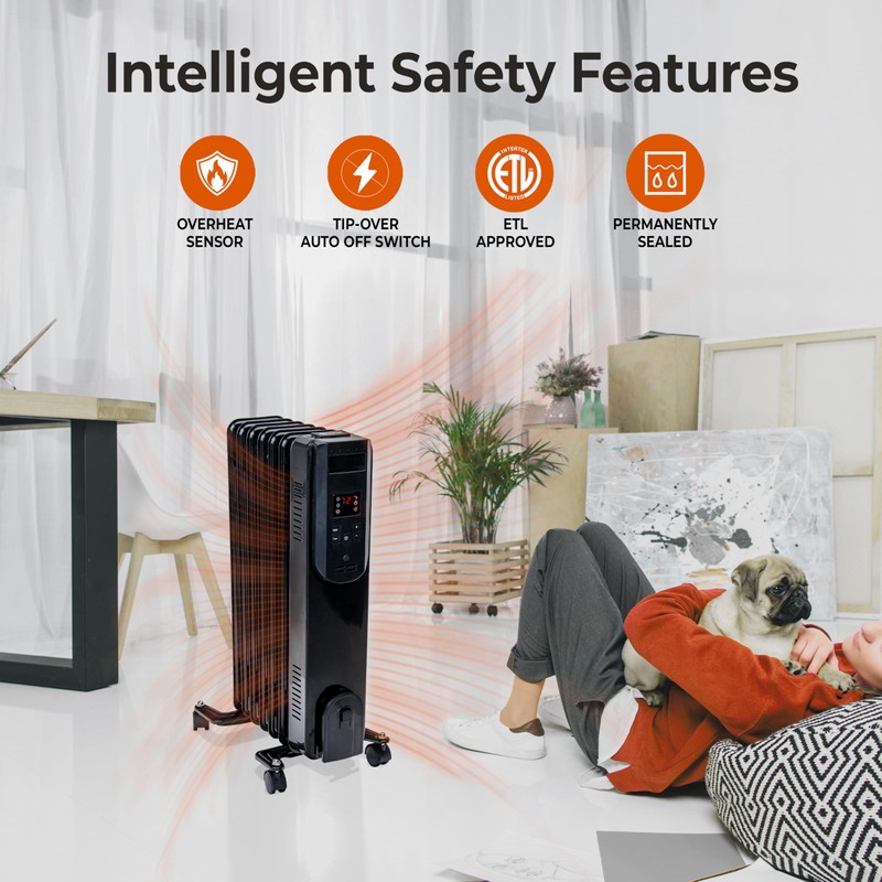 Comfort Zone 1500W Oil-Filled Radiator Heater – Portable Electric Space