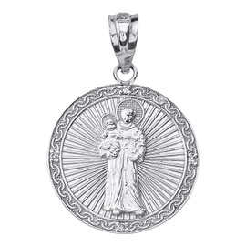 Claddagh Gold .925 Sterling Silver Cubic Zirconia 1 Saint Anthony Pray for Us Round Engravable Pendant - Pendant Only