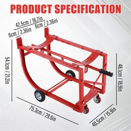 FiueStur 55 Gallon Drum Cradle 600lb Capacity Heavy Duty Movable Steel Drum Rack with Wheels and Retractable Drawbar for Round Oil Drums Workshop Garage