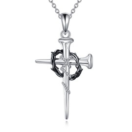 YFN Cross Necklace for Women Men 925 Sterling Silver Crown of Thorns Pendant Crucifix Necklace Catholic Jewelry Gifts