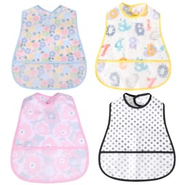 norinori Bib Baby Toddler Bib Waterproof Short Sleeve Bib Feeding Bib Apron with Built-in Pocket for 6-48 Months Boys Girls / Toddlers, Color4