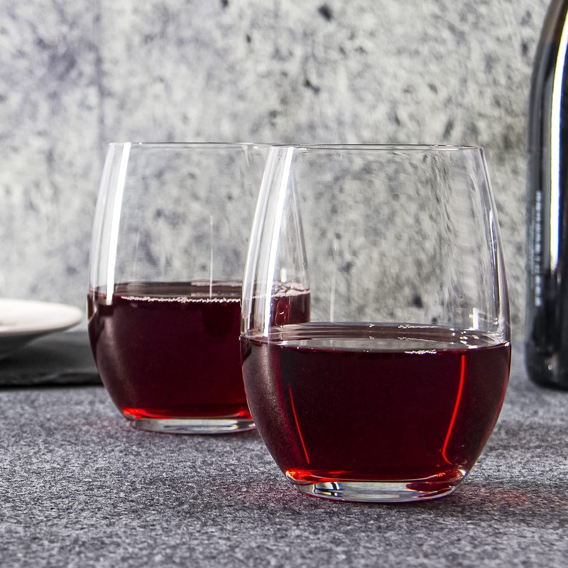 FAWLES Stemless Wine Glasses Set of 12, 15 Ounce Smooth