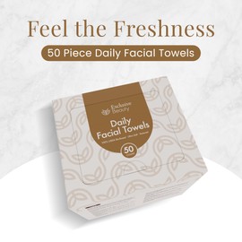Exclusive Beauty Daily Facial Towels, Disposable Face Towelette, Makeup Remover, Ultra-Soft Textured, 100% USDA Biobased,1 Box (50-Count)