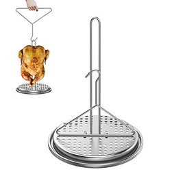 KEESHA Perforated Aluminum Turkey Chicken Rack, Chicken Holder with Chrome Finish Wire Handle Lifter Hook, Vertical Chicken Roaster Rack for Deep Fry Grill Oven BBQ