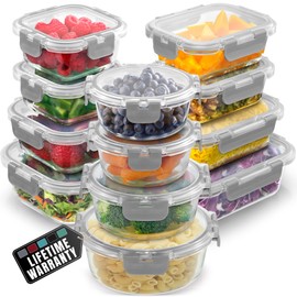 Zulay Kitchen 12 Pack Glass Meal Prep Containers with Lids - Airtight, Premium Borosilicate Glass Food Storage Containers - Microwave, Freezer & Oven Safe, BPA Free - Gray