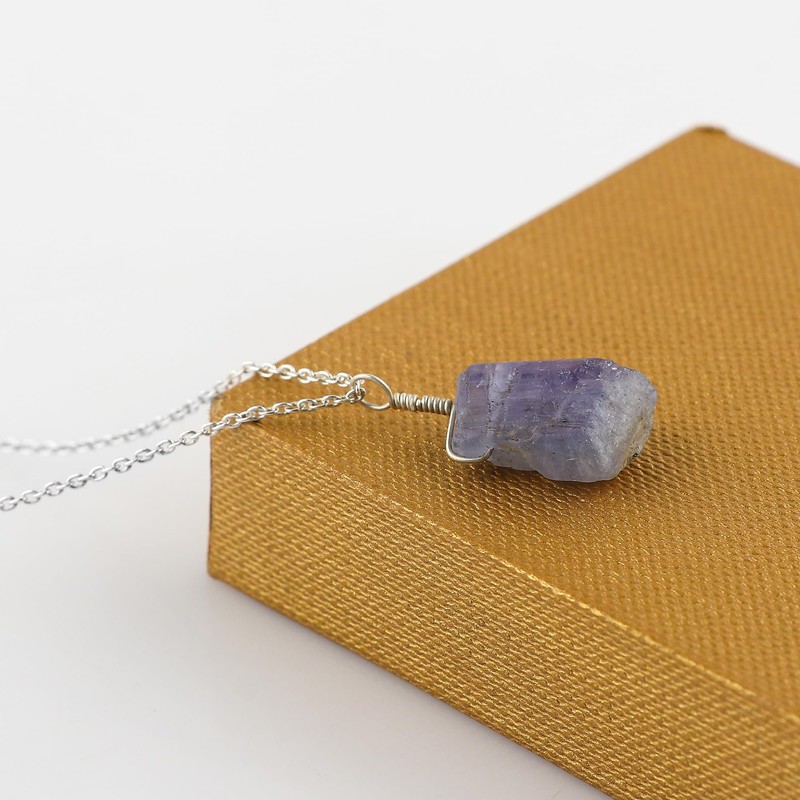 YASHEE Natural Raw Tanzanite Crystal Pendant Necklace, Real Healing Tanzanite