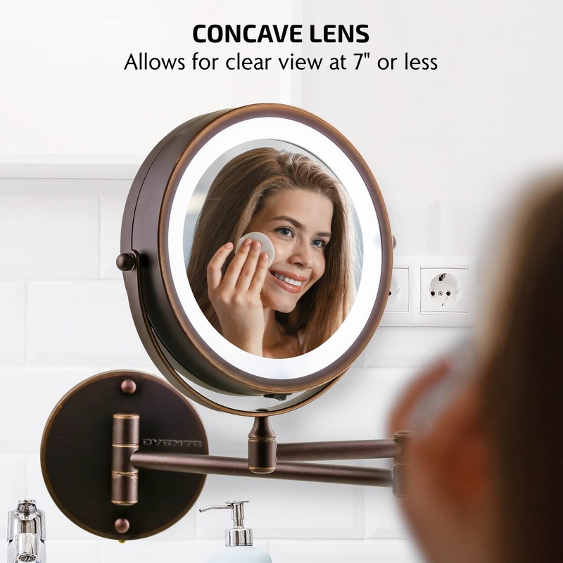 OVENTE Wall Mounted Lighted Makeup Mirror, 7" Double Sided 1X/10X