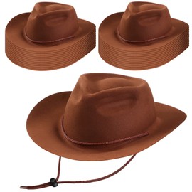 Mepase 24 Pieces Disposable Plastic Western Cowboy Hat Set Felt Wide Brimmed Cowgirl Hats for Men Women Costume Party(Brown)