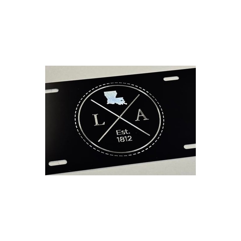 Diamond Etched State of Louisiana LA Car Tag Black Metal