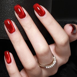 AHAMIOU Crystal Cat Eye Gel Polish Kits Magnetic Nail Polish Set Holographic Cats Eyes Gel Nail Polish Shiny Diamond Glitter Gel with Magnet Stick (Ruby Red)