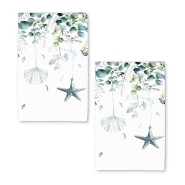 Nreafifi Green Leaves Coral Nautical Kitchen Towels Set of 2 Dish Towels Kitchen Hand Towels Absorbent Quick Dry Microfiber Cloth Dish Towels Drying Towel 18" x 26",