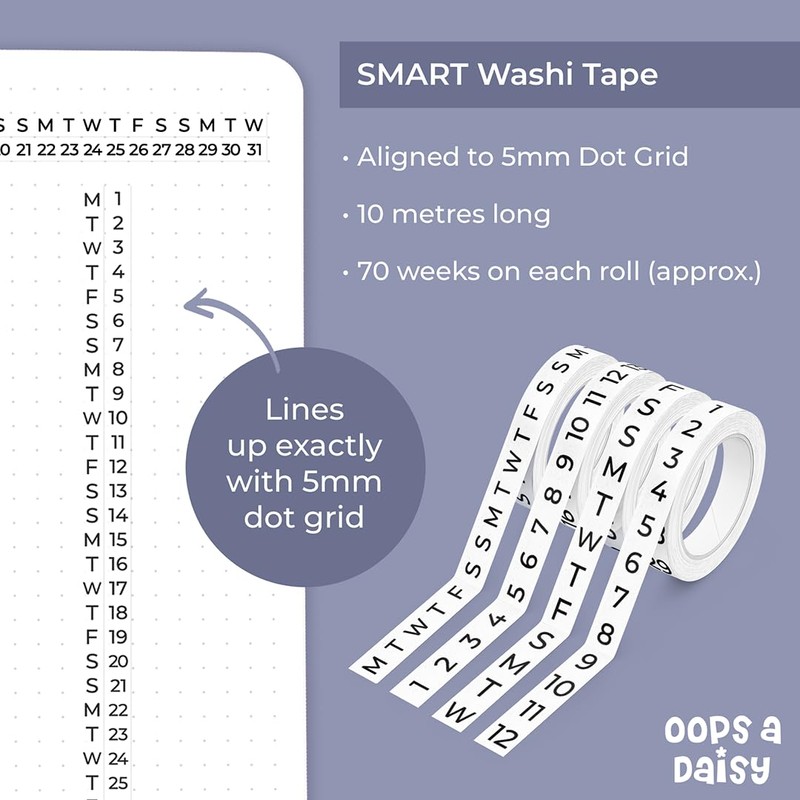 Oops a Daisy Day and Date Numbered Washi Tape for