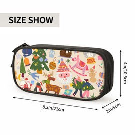 OWCRNEF Canvas Pencil Case Box Large Capacity Christmas Beige Black Pencil Bag Pouch Marker Organizer with 2 Compartments Zipper