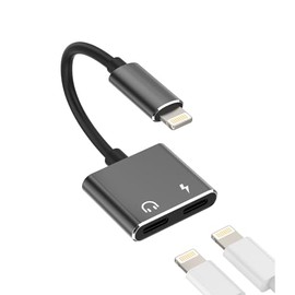 Lightning Jack Earphone Charger Converter Adapter (2 in 1), Apple MFi Certified, Lightning Cord Splitter Wired Headphone Splitter Aux Adapter, Compatible with Apple Rapid Charger, Smartphone Computer