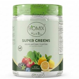 Biomix  Super Greens más de 40 Superalimentos, Probióticos Enzimas Fibra Adaptógenos Rhodiola Eleuthero Astragalus, Espirulina Clorela Matcha Moringa 
