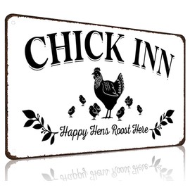 Funnysign Vintage Chicken Sign Chick Inn Happy Hens Roost Here Funny Tin Sign for Chicken Coop Farm Kitchen Garden Yard Decor 8x12 inches(3883)