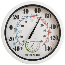 Indoor Outdoor Thermometer Large Numbers 12 Inch Wall Weather Thermometer Hanging Garden Decor Hygrometer No Battery Needed (White)