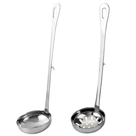 PRETYZOOM 2pcs Slotted Spoon and Soup Ladle Set, Long Handle Cooking Skimmer Cookware Utensil for Soup, Hotpot - 23.5cm