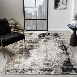 LUXE WEAVERS Abstract Textured High-Low Pile Gray 8x10 Area Rug, Modern Carpet