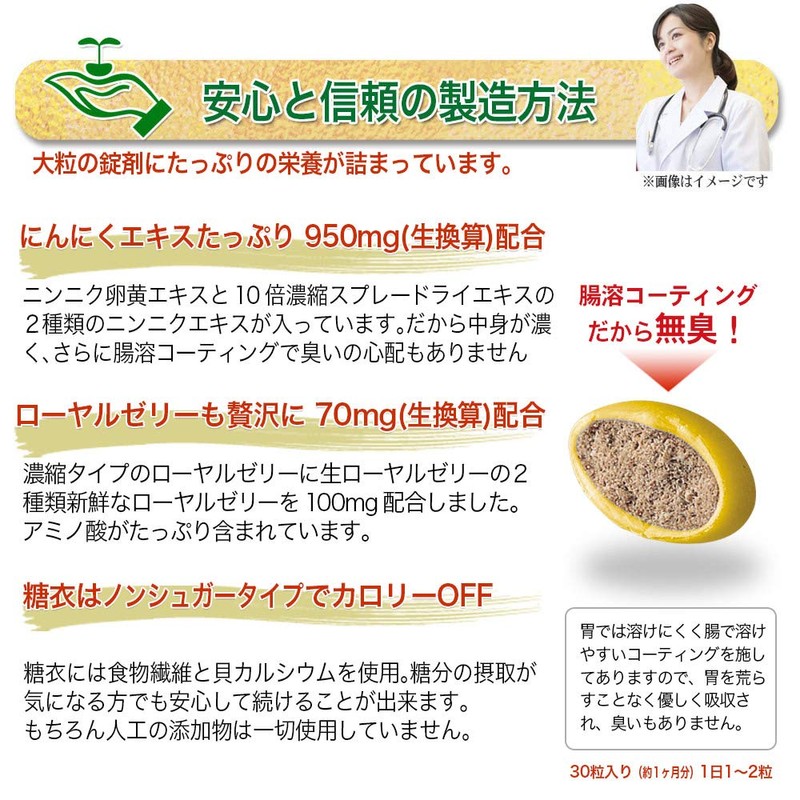 大日ヘルシーフーズ ローヤルゼリー 濃縮にんにくの力 30粒入×1袋 にんにく卵黄 ビタミンB1 サプリ