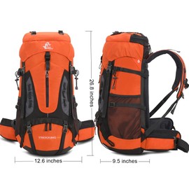 Bseash 60L Waterproof Hiking Camping Backpack with Rain Cover, Lightweight Outdoor Sport Travel Daypack for Climbing Touring (Orange)