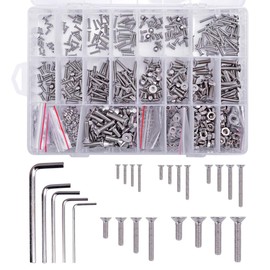 Loscrew M2 M2.5 M3 M4 M5(Total 1180Pcs) Hex Socket Flat Head Screw 304 Stainless Steel Hexagonal Machine Screws,20 Kinds of Size Countersunk Screws Nuts and Bolts Assortment Set+Wrenches(5pcs)
