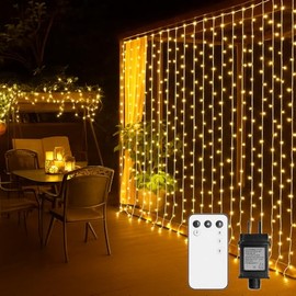 Clearzen 600 LED Curtain String Lights 9.8x19.6FT, Plug in Curtain Fairy Lights with Remote, Timer & Waterproof, for Bedroom Window Wall Wedding Party Christmas Indoor Outdoor Decor, Warm White