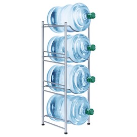 SEHERTIWY 5 Gallon Water Jug Holder, 4-Tier Heavy Duty Bottle Holder Storage Rack for Home, Office, Save Space (SILVER)