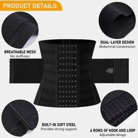 Fjquamitix Waist Trainer for Women Men, Adjustable Sweat Belt Band Back Lumbar Support, Postpartum Belly Wrap Workout Sports Girdle Corset Body shaper (Black, XS)