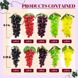 Toopify 10 Bunches Fake Grapes, Simulation Decorative Lifelike Rubber Artificial Plastic Grapes Clusters for Wedding Fruit Wine Kitchen Centerpiece Décor (5 Colors,2 Size)