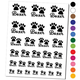 Boxer Dog Paw Prints Fun Text Temporary Tattoo Water Resistant Fake Body Art Set Collection - Black (One Sheet)