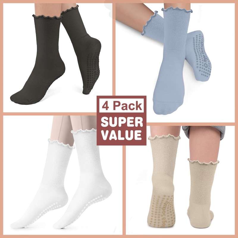 Pilates Socks with Grips for Women, Non-Slip Yoga Athletic Socks