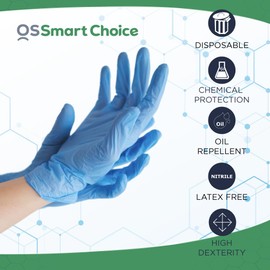 OS Smart Choice Heavy Duty Blue Nitrile Gloves, Powder & Latex Free, Surgical Examination, Food Grade, Medium, Textured Grip, Box of 1000