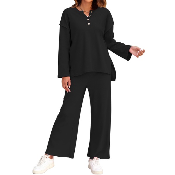 ROYLAMP Womens 2 Piece Outfits Fall Long Sleeve Button Crew