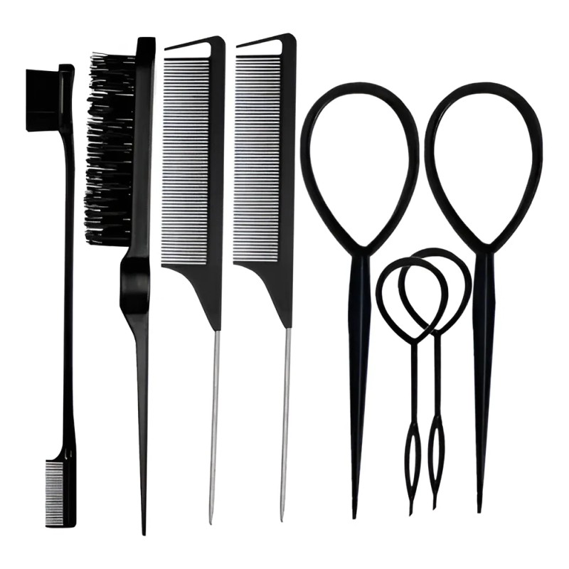Kit Cepillos Y Peines Peinado Cabello Pinza Peluquera 8pzs