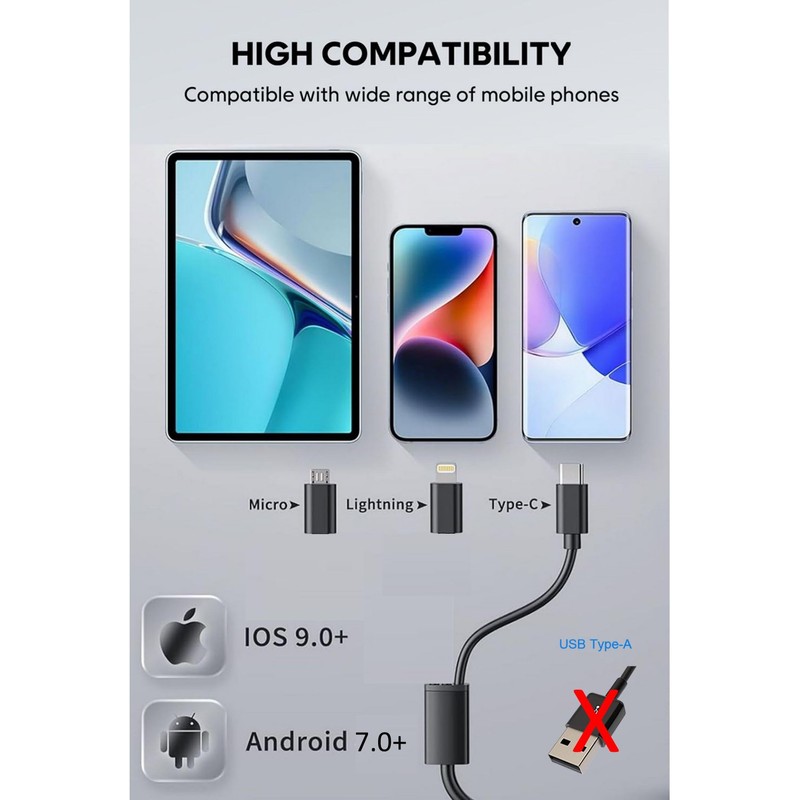 USB Digital Microscope, 50x-1600x Magnification Handheld, 1920P HD 8 LED