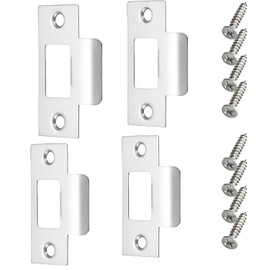 4Pcs Door Strike Plate, 70mm x 40.3mm Replacement Lock Strike Plate for Door Frame Reinforcement Silvery