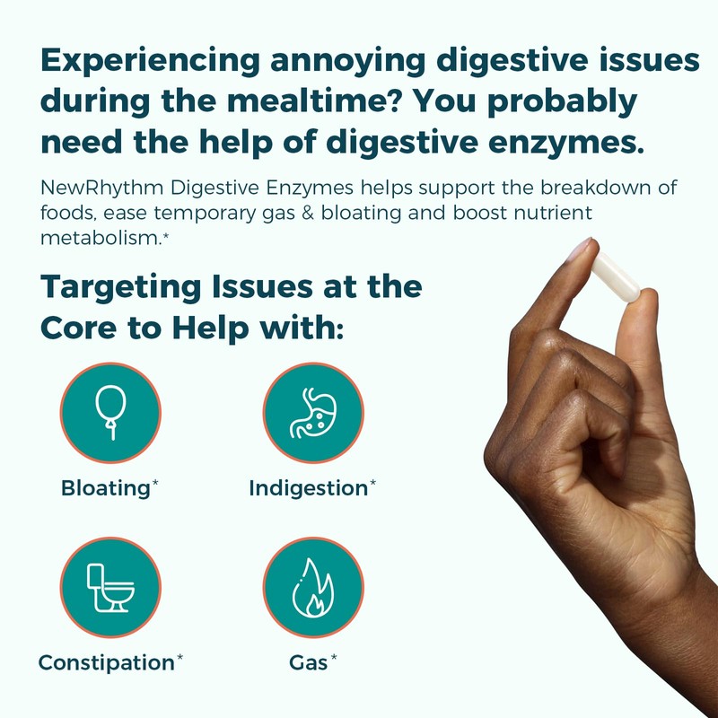 NewRhythm Digestive Enzymes 245 mg, with Probiotics and Prebiotics, Plant