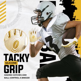 HANDLANDY Youth Football Gloves for Boys Girls, Sticky Wide Receiver Gloves for Kids, Junior Flag Football Gloves (Yellow, Youth XS)