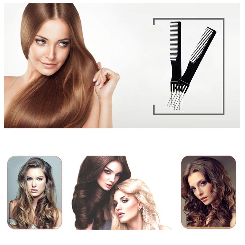 4PCS Double End Comb Carbon Lift Teasing Combs with Metal