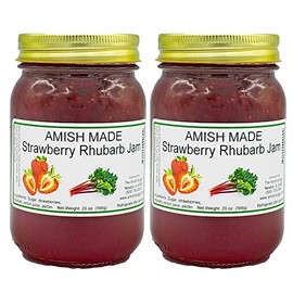 Amish Strawberry Rhubarb Jam - Two 16 Oz Jars